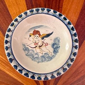 Deruta Italian Majolica Ceramic Putti Angel Plate 6.5" signed